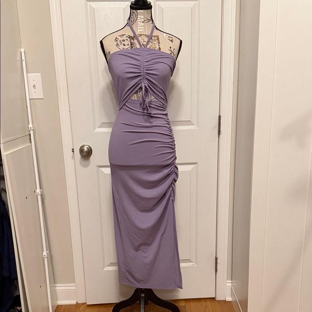 Purple maxi dress lilac open front with tie.  Medium